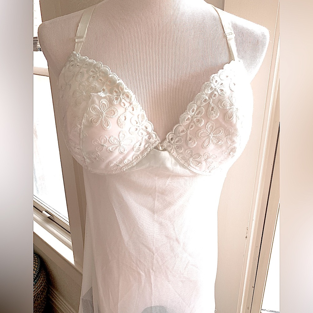 Powder blue & White Sheer & Lace Chemise with Adjustable Straps 2X - Picture 7 of 11